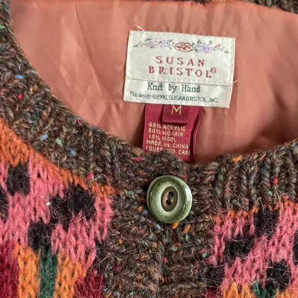 Susan Bristol Sweater VTG Hand Knit Button Cardigan Size M Burnt Orange Brown - Picture 11 of 16